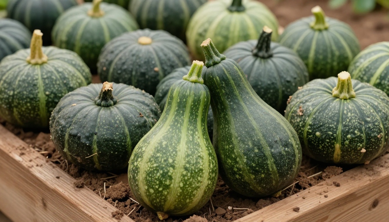différentes variétés de courge verte mûres en gros plan
