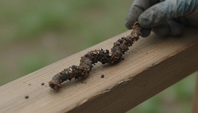 crotte de fouine torsadée sur une poutre en bois dans un grenier