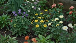 jardin naturel avec diverses fleurs en C en pleine floraison