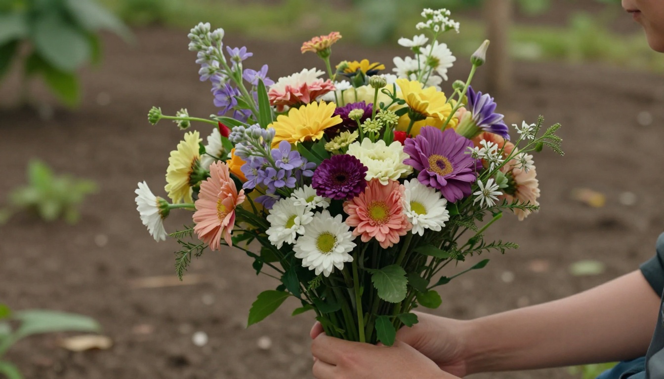 bouquet frais aux tiges visibles dans un jardin naturel