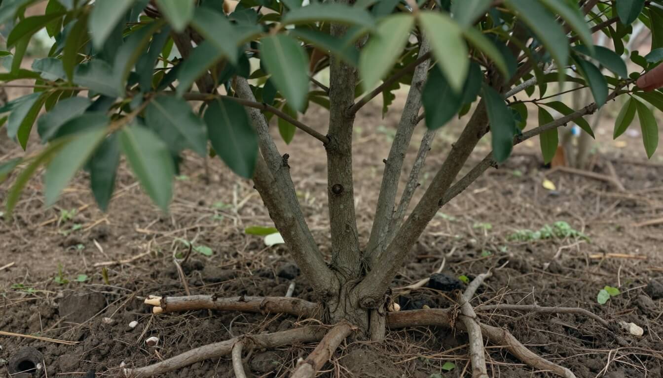 jeune arbre de Judée avec branches et racines détaillées
