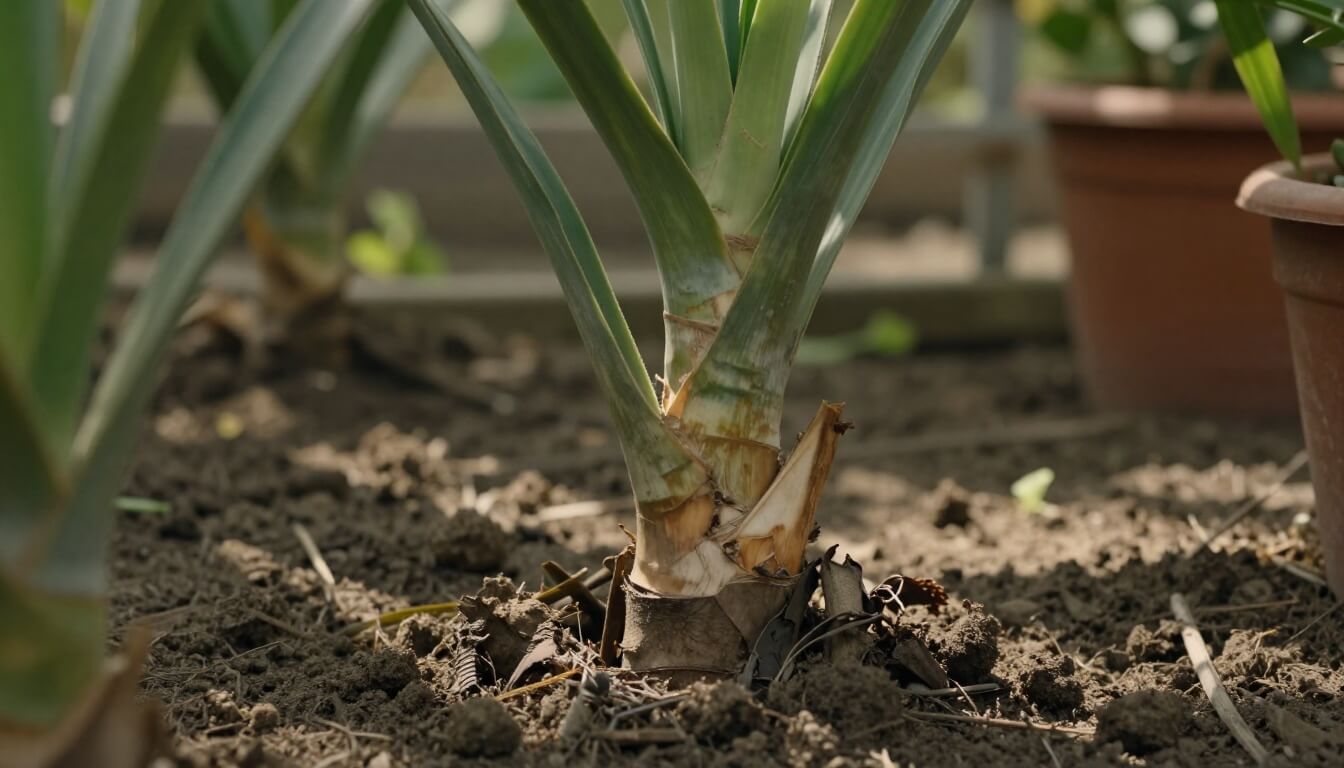 tige de yucca fraîchement coupée séchant sur un sol naturel