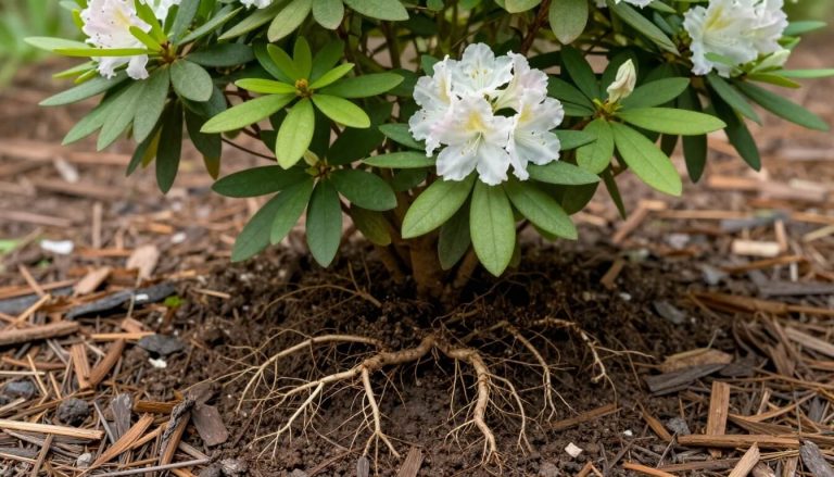 buisson d'azalée mature en pleine terre avec sol acide