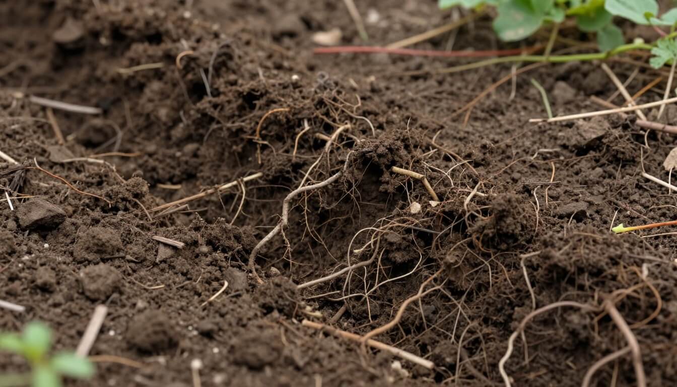 sol riche avec tunnels d'aération creusés par une taupe solitaire