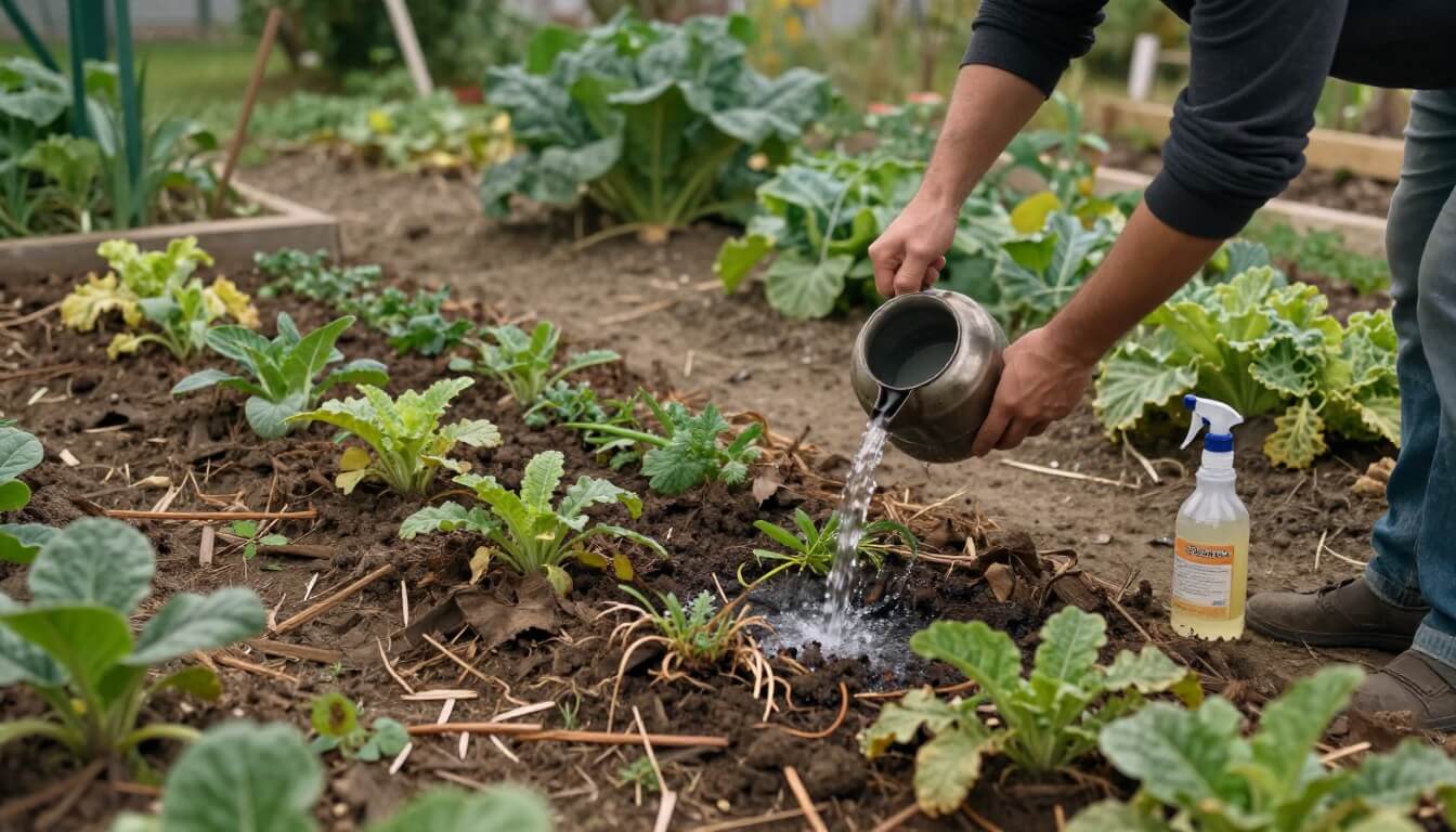 différentes méthodes naturelles de désherbage dans un jardin potager