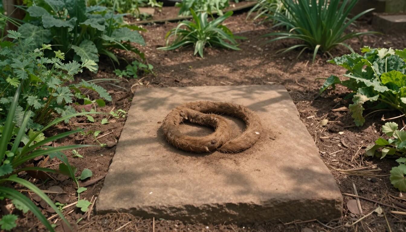 crotte de renard déposée en hauteur sur pierre dans jardin