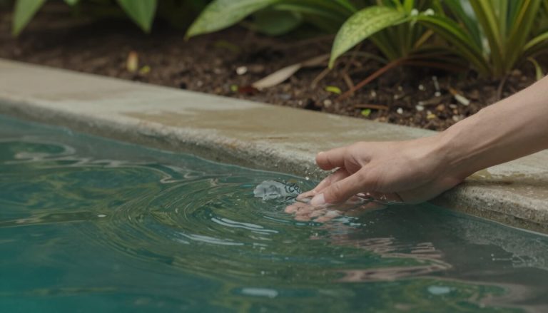 main touchant eau piscine naturelle à 22 degrés