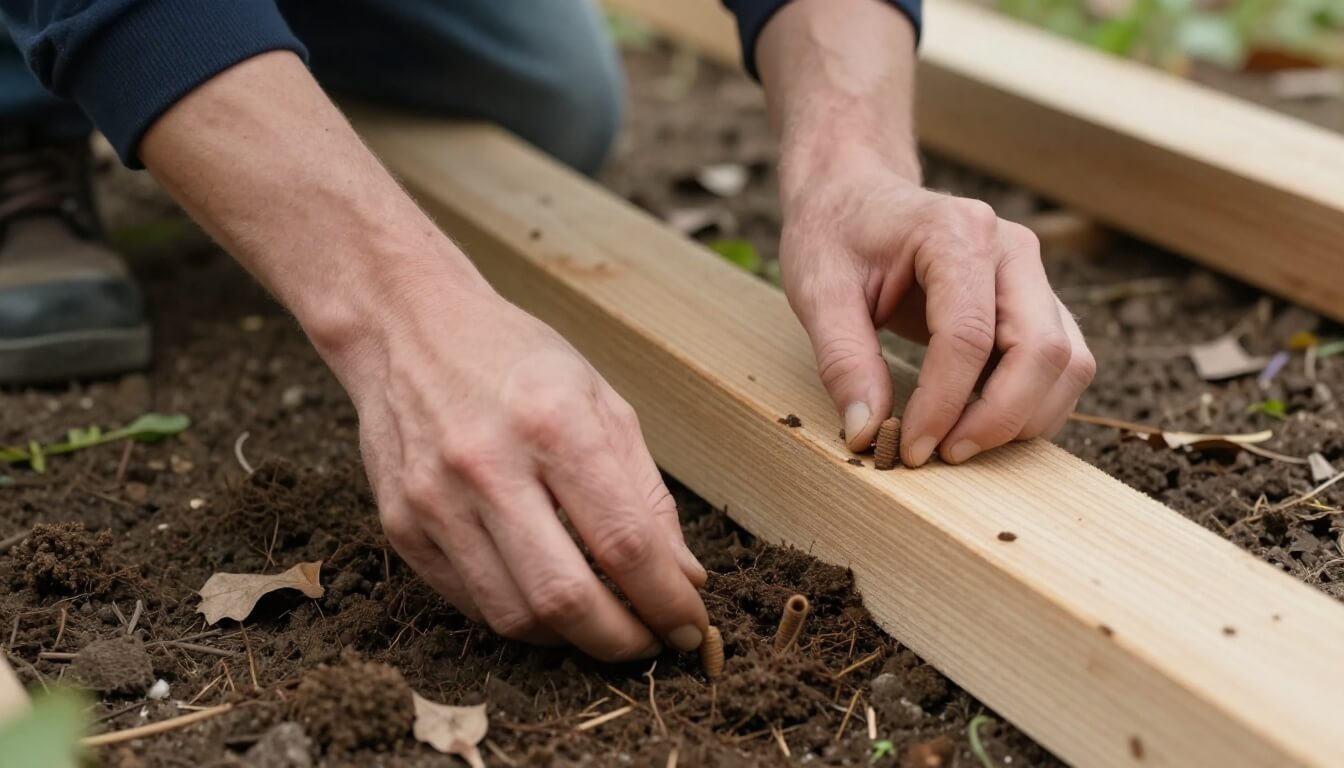 mains inspectant galeries termites sur bois humides
